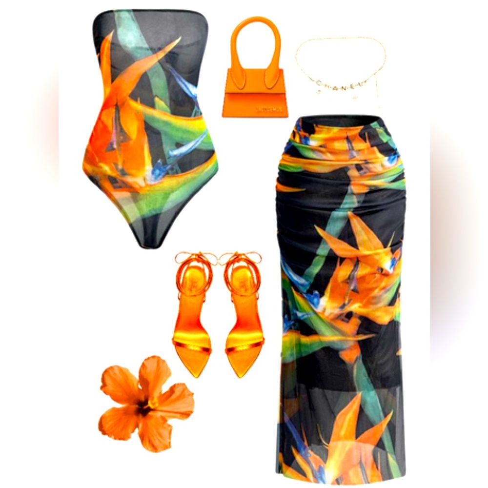 Zara 2pc Co Ord Set Ruched Tulle Bodysuit & High Waist Midi Skirt Elastic NWT - Picture 3 of 11